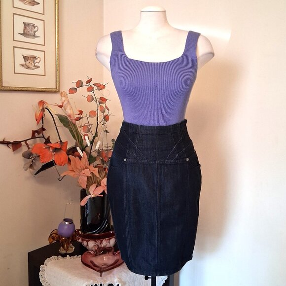 NWOT Kensie Navy Blue Chic Short Denim Skirt Women’s Fall Winter Jean Skirts - Picture 8 of 9